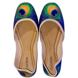 Fuchsia Artisan Made Peacock Print Flats Women’s Size 9